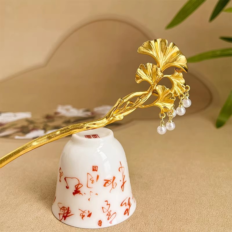 1PC Elegant Golden Ginkgo Leaf - Hanbok Hair Pin ulasan dan harga